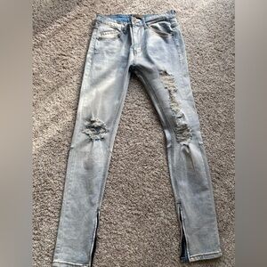 KDNK 1141411 Cotton Men’s Skinny Tapered distressed light blue jeans size 32